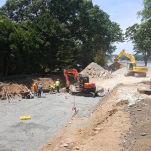 installing precast foundation for seaside home in Guilford, CT